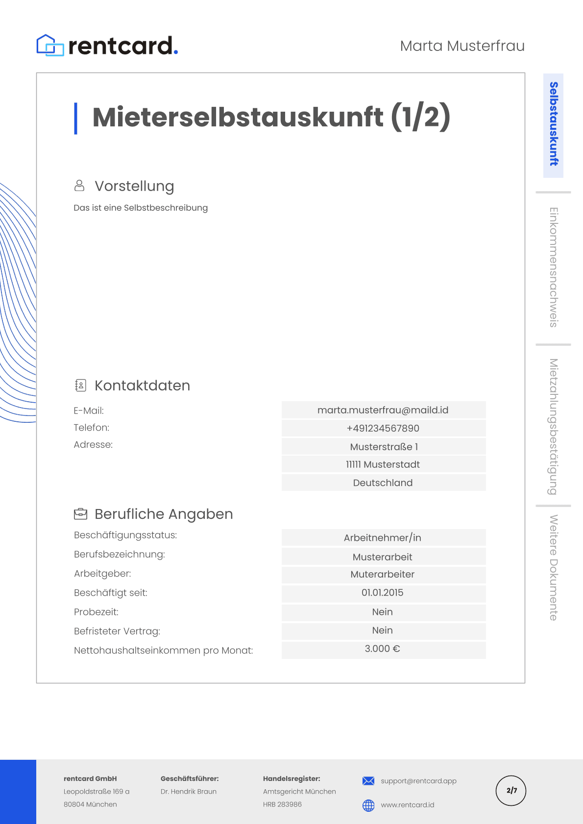 Mieterselbstauskunft 1/2