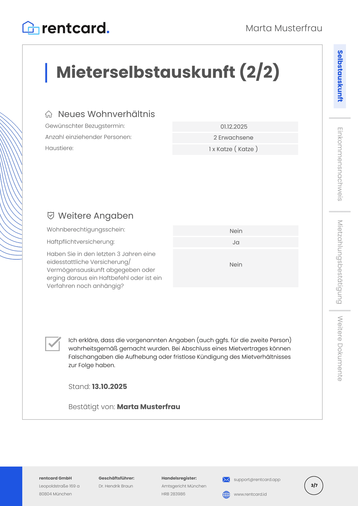 Mieterselbstauskunft 2/2